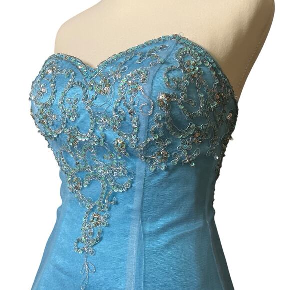 Davids Bridal Beaded Strapless Blue Dress Prom Flower Girl Gown Corset Tulle 0 - Picture 5 of 12